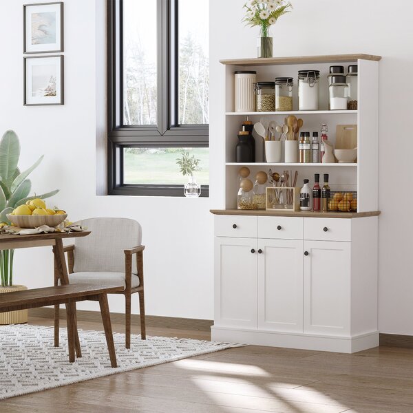 Mobile da Cucina Credenza 3 Ripiani 3 Cassetti 3 Ante 101x39x180,5 cm Bianca