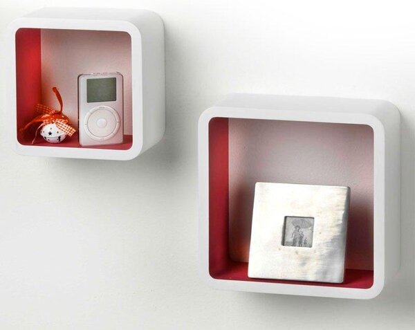 Set 2 Mensola in Legno Stile Desing Moderno Bianco Fucsia