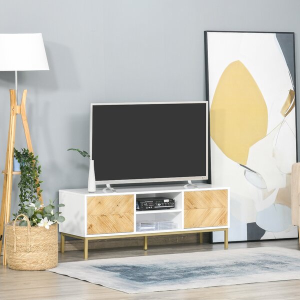 Mobile TV 2 Ante e Vano Centrale 120x40x44,6 cm in Legno Bianco e Oro