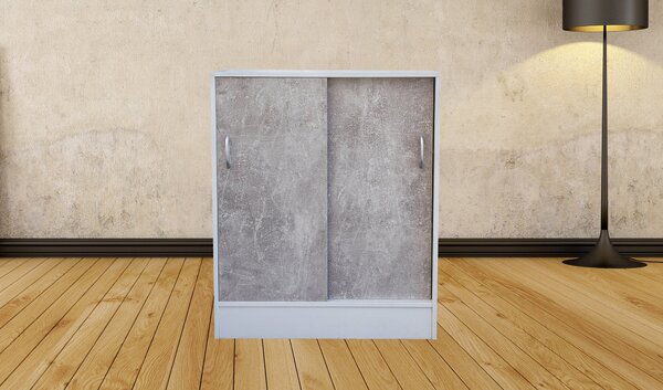 Mobiile 2 Ante Scorrevoli 3 Ripiani 60x30x71 cm in PB e Carta Cemento