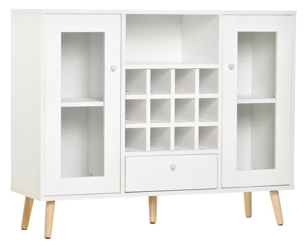 Credenza con Cantinetta 12 Bottiglie 100x33x80cm in Legno Bianco