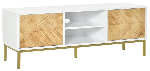 Mobile TV 2 Ante e Vano Centrale 120x40x44,6 cm in Legno Bianco e Oro