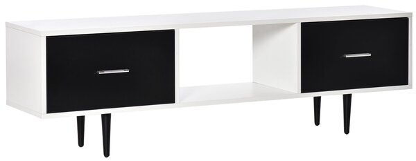 Mobile TV in Legno Truciolato e Metallo 140x30x42 cm Bianco e Nero