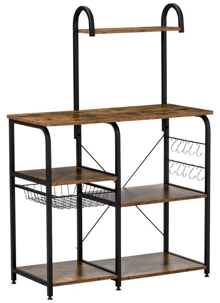 Mobile Cucina 4 Ripiani 90x40x132 cm in Metallo e Legno Marrone Rustico