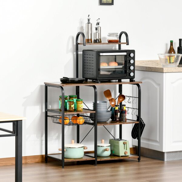 Mobile Cucina 4 Ripiani 90x40x132 cm in Metallo e Legno Marrone Rustico