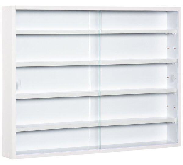 Pensile Bacheca Portaoggetti 80x9,5x60 cm con Ante Scorrevoli in Vetro Bianca