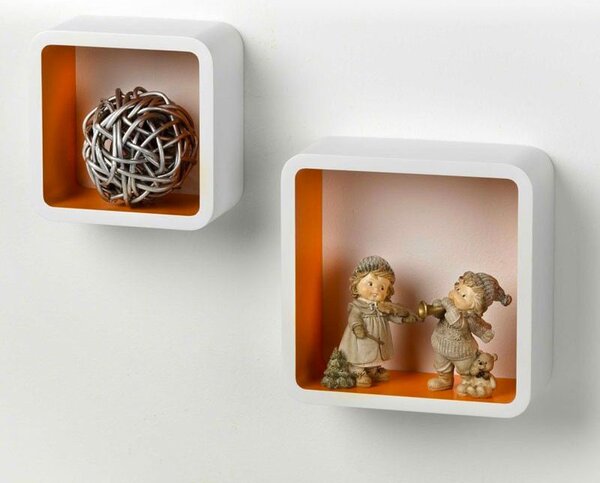 Set 2 Mensola in Legno Stile Desing Moderno Bianco Arancione