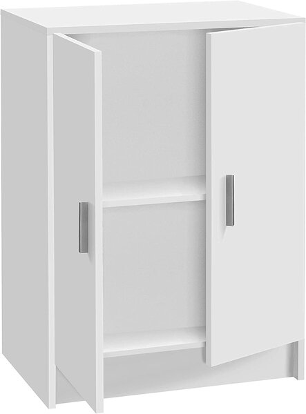Armadio Basso Multiuso 59x37x80 cm 2 Ante in Legno Bianco