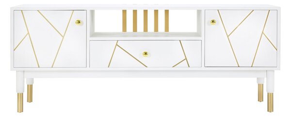 Porta Tv Luxy 140x50x55 cm in Legno e MDF e in Ferro Bianco e Oro