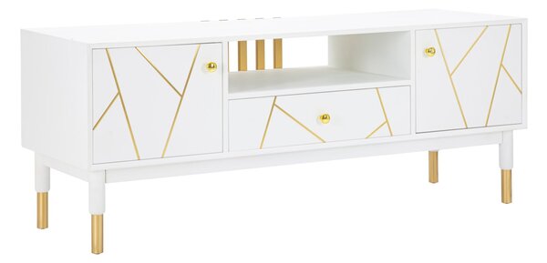Porta Tv Luxy 140x50x55 cm in Legno e MDF e in Ferro Bianco e Oro