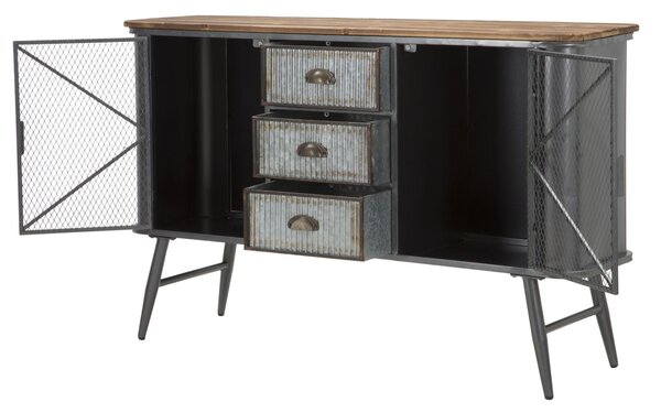 Mobile Illinois 120x35x77 cm in Ferro e Legno di Abete Grigio e Grigio e Naturale