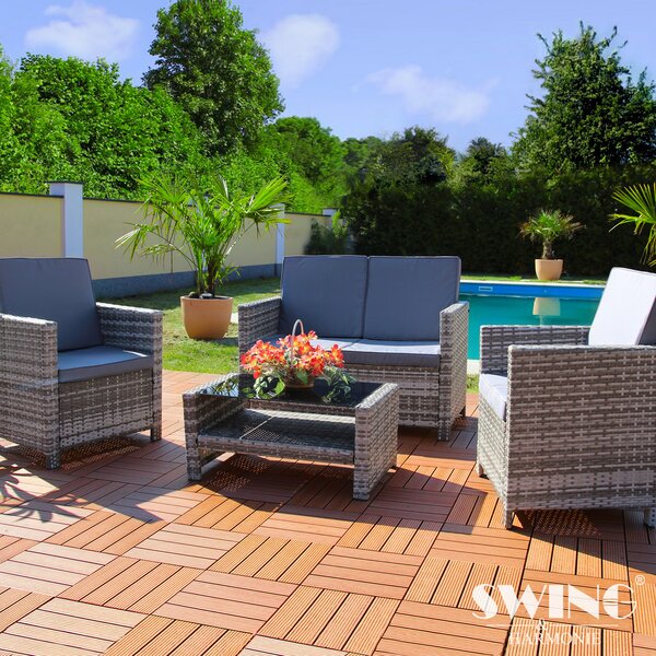 Set da salotto in rattan per 4 persone - Set di mobili da giardino - Set divano in polyrattan Miami - grigio
