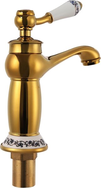 Rubinetto da cucina - Bocca di erogazione - Maniglia in Vetroceramica - Altezza 12,2 cm - 2 tubi di collegamento da 50 cm - Maniglia 11,5 cm - Ottone - Oro