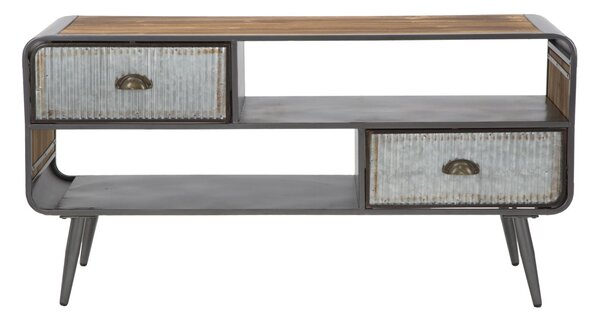 Porta Tv Illinois 120,5x40x61 cm in Ferro e Legno di Abete Grigio e Grigio e Naturale