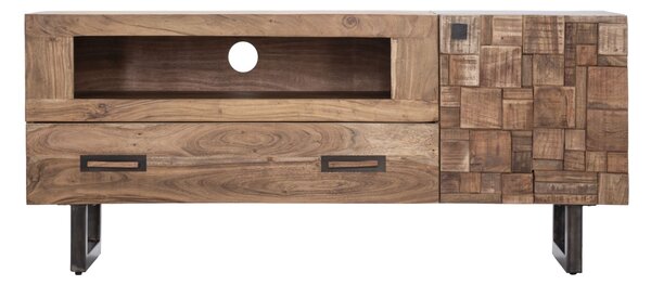 Porta Tv Mumbai 145x40x62 cm in Legno di Acacia e in Ferro Marrone e Nero