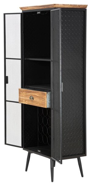 Mobile Iron School Grid 63x38,5x164 cm in Ferro e Legno di Abete Nero e Marrone