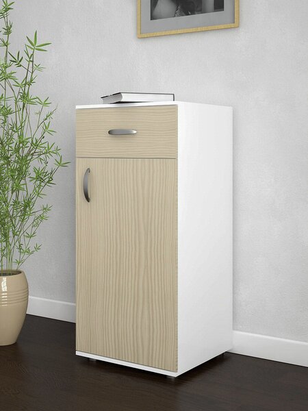 Mobile 1 Anta 1 Cassetto 45x40x85 cm in Legno Bianco e Olmo