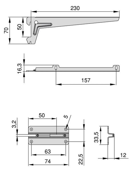 Kit per Fissaggio Mensole 230 mm in Acciaio Emuca Bianco