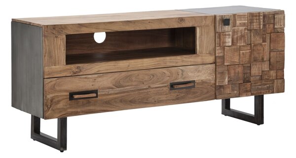 Porta Tv Mumbai 145x40x62 cm in Legno di Acacia e in Ferro Marrone e Nero