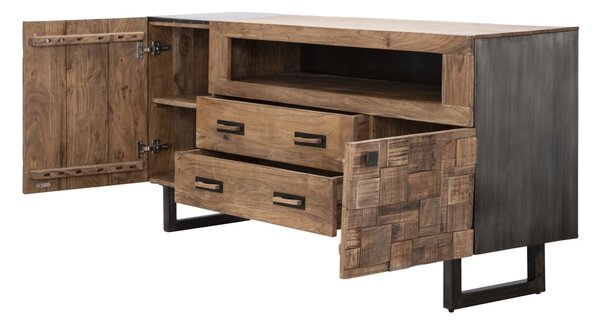 Mobile Mumbai 175x40x77 cm in Legno di Acacia e in Ferro Marrone e Nero
