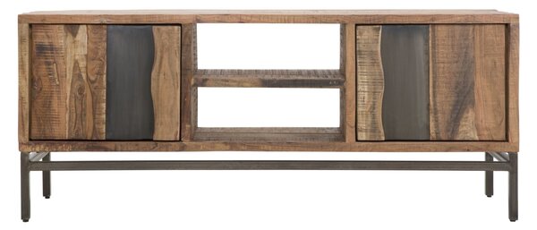 Porta Tv Yellowstone 145x40x60 cm in Legno di Acacia e Ferro Marrone e Nero