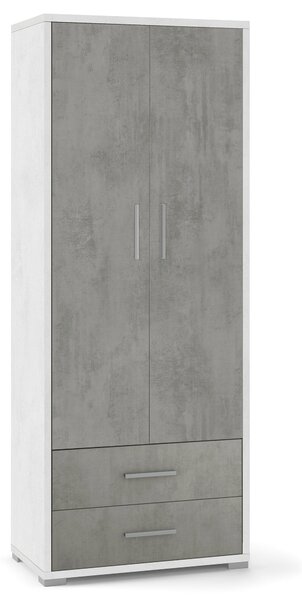 Armadio 2 Ante 2 Cassetti 71x182x41 cm Ossido Bianco/Cemento