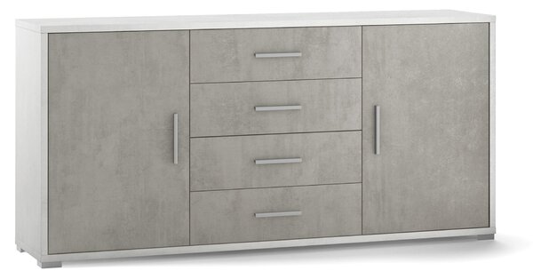 Mobile 2 Ante 4 Cassetti 174x84x41 cm Ossido Bianco/Cemento