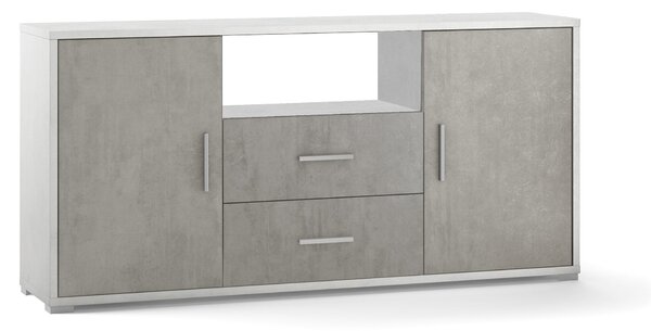 Mobile 2 Ante 2 Cassetti 174x84x41 cm Ossido Bianco/Cemento
