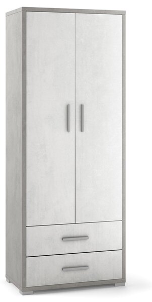 Armadio 2 Ante 2 Cassetti 71x182x41 cm Cemento/Ossido Bianco