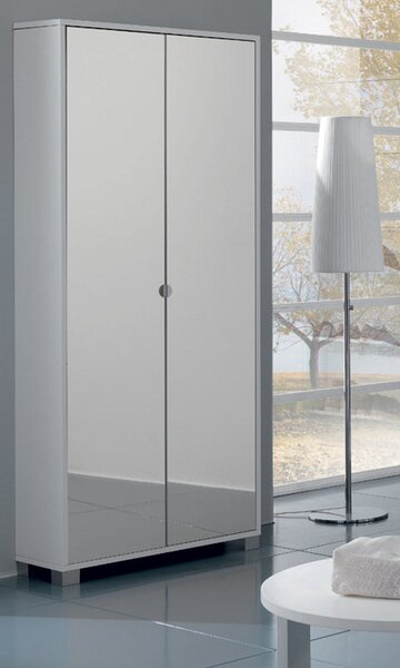 Armadio 2 Ante con Specchio 83x190x29 cm Bianco Fiammato