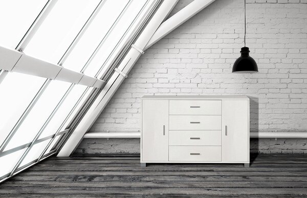 Mobile 2 Ante 4 Cassetti 136x86x41 cm Bianco Fiammato