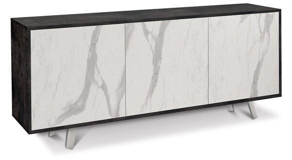 Mobile 3 Ante 177x74x41 cm Ossido Nero/Marmo Calacatta