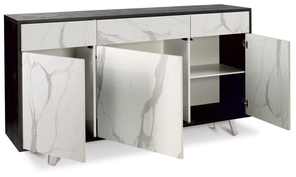 Mobile 3 Ante 3 Cassetti 164x92x41 cm Ossido Nero/Marmo Calacatta
