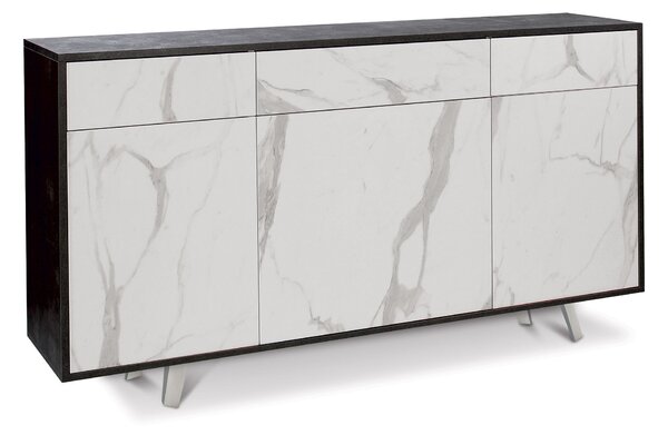 Mobile 3 Ante 3 Cassetti 164x92x41 cm Ossido Nero/Marmo Calacatta