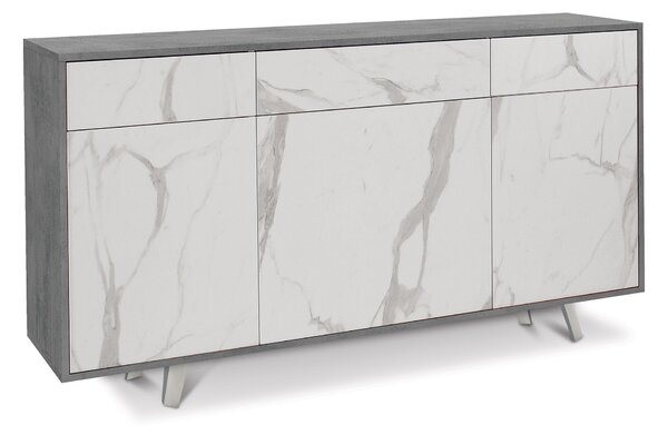 Mobile 3 Ante 3 Cassetti 164x92x41 cm Cemento/Marmo Calacatta