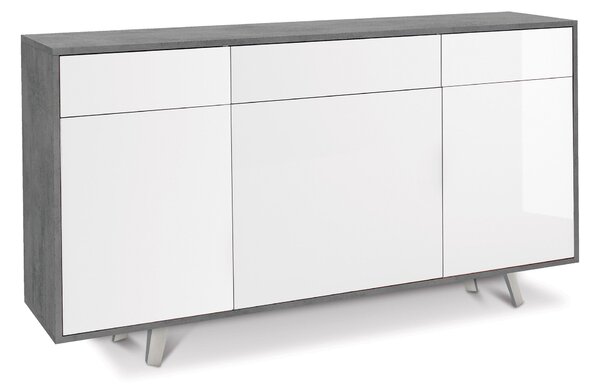 Mobile 3 Ante 3 Cassetti 164x92x41 cm Cemento/Bianco Lucido