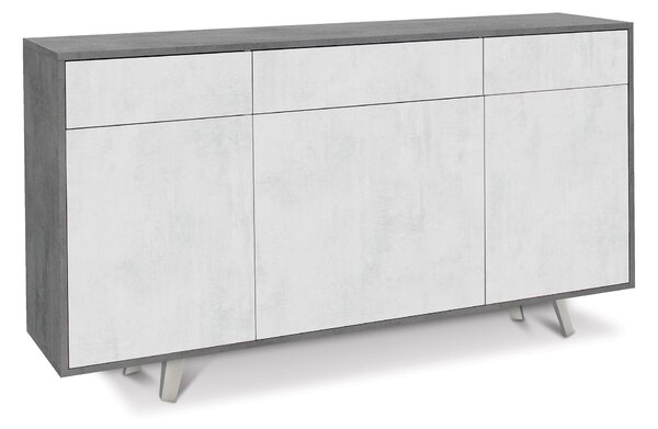 Mobile 3 Ante 3 Cassetti 164x92x41 cm Cemento/Ossido Bianco