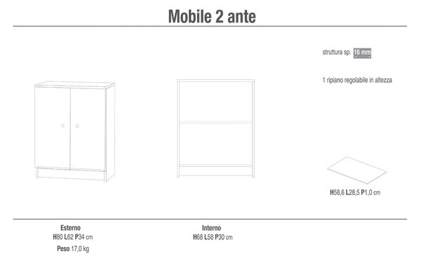 Mobile 2 Ante 62x80x34 cm Eucalipto