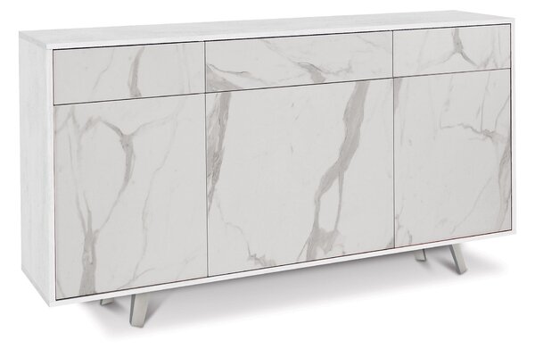 Mobile 3 Ante 3 Cassetti 164x92x41 cm Ossido Bianco/Marmo Calacatta