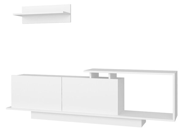 Mobile Porta TV 180x29,6x45 cm con Armadietti e Mensola da Appendere in Legno Bianco