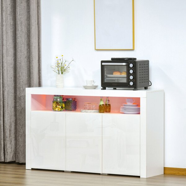 Credenza Moderna 3 Ante con Luci LED 155x40x92 cm in Legno Bianco