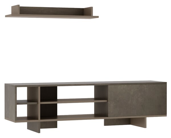 Mobile TV 160x35,6x44 cm con Armadietto e Mensola in Legno Grigio