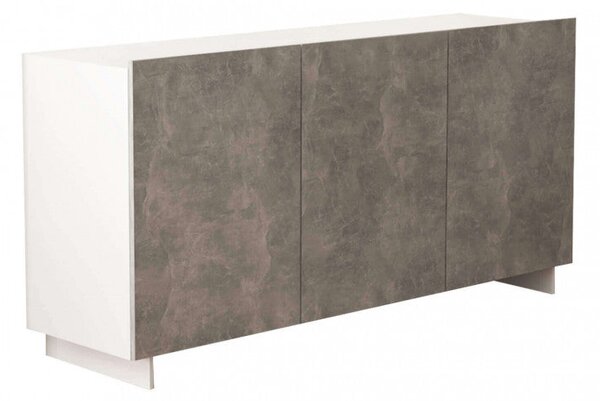 Credenza Carlile Bianco e Grigio Effetto Cemento 150x40x76 h cm in Truciolare bilaminato Marmo