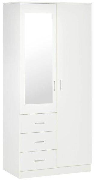 Armadio Moderno con Guardaroba 2 Ante 80x50x180 cm in Legno truciolare e Vetro Bianco