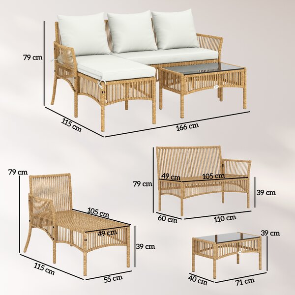 Outsunny Set di Mobili da Giardino Salotto da Giardino 3 Pezzi Crema Naturale | Aosom Italy