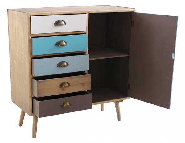 Mobiletto Levis 80x35x85 h cm in Legno Multicolor