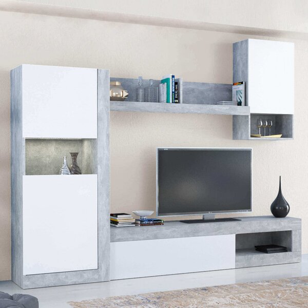 Parete Attrezzata Soggiorno Roomy 255x40x200 h cm in Truciolare bilaminato Bianco