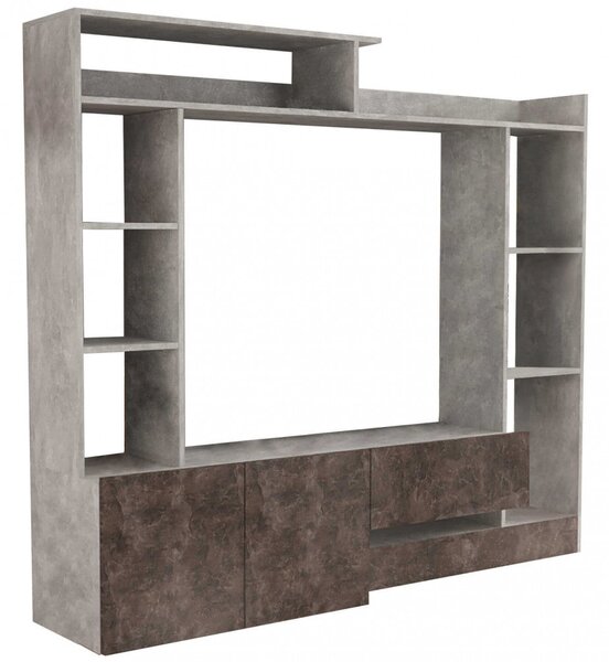 Parete Attrezzata Soggiorno Entry 180x28/40x165 h cm in Truciolare bilaminato Marmo