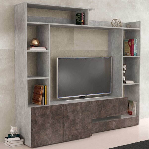 Parete Attrezzata Soggiorno Entry 180x28/40x165 h cm in Truciolare bilaminato Marmo