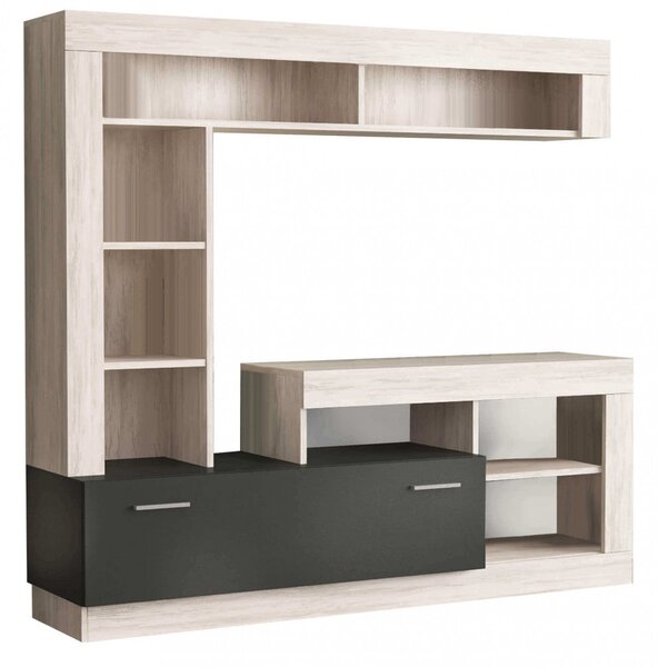 Parete Attrezzata Soggiorno Leonard 170x42x170 h cm in Truciolare bilaminato Nero